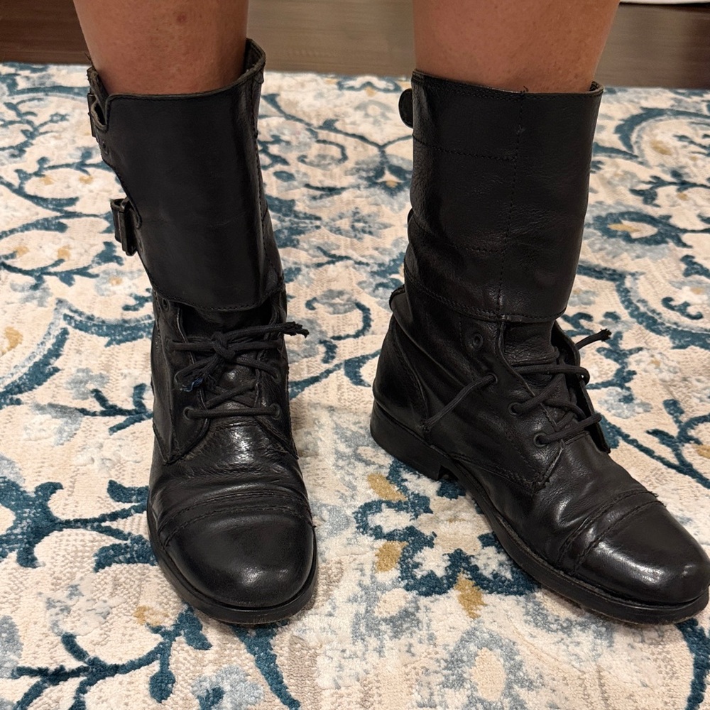All Saints Black Leather Combat Boots